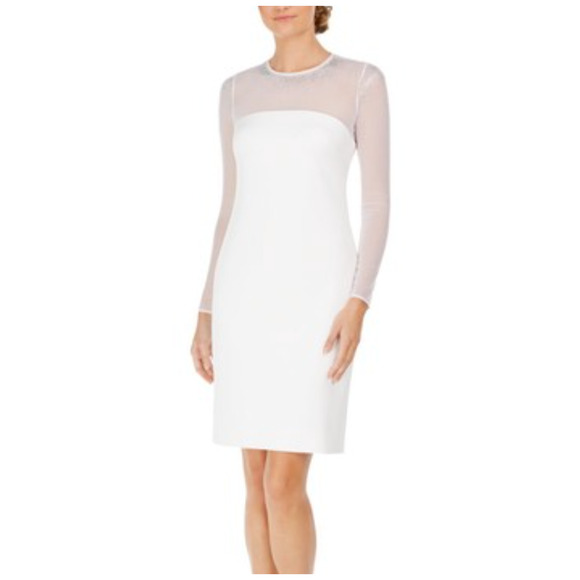 NEW Calvin Klein Illusion Embellished Long Sleeve Sheath Dress Size 4P Petite - Picture 1 of 10